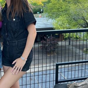 Washed denim romper